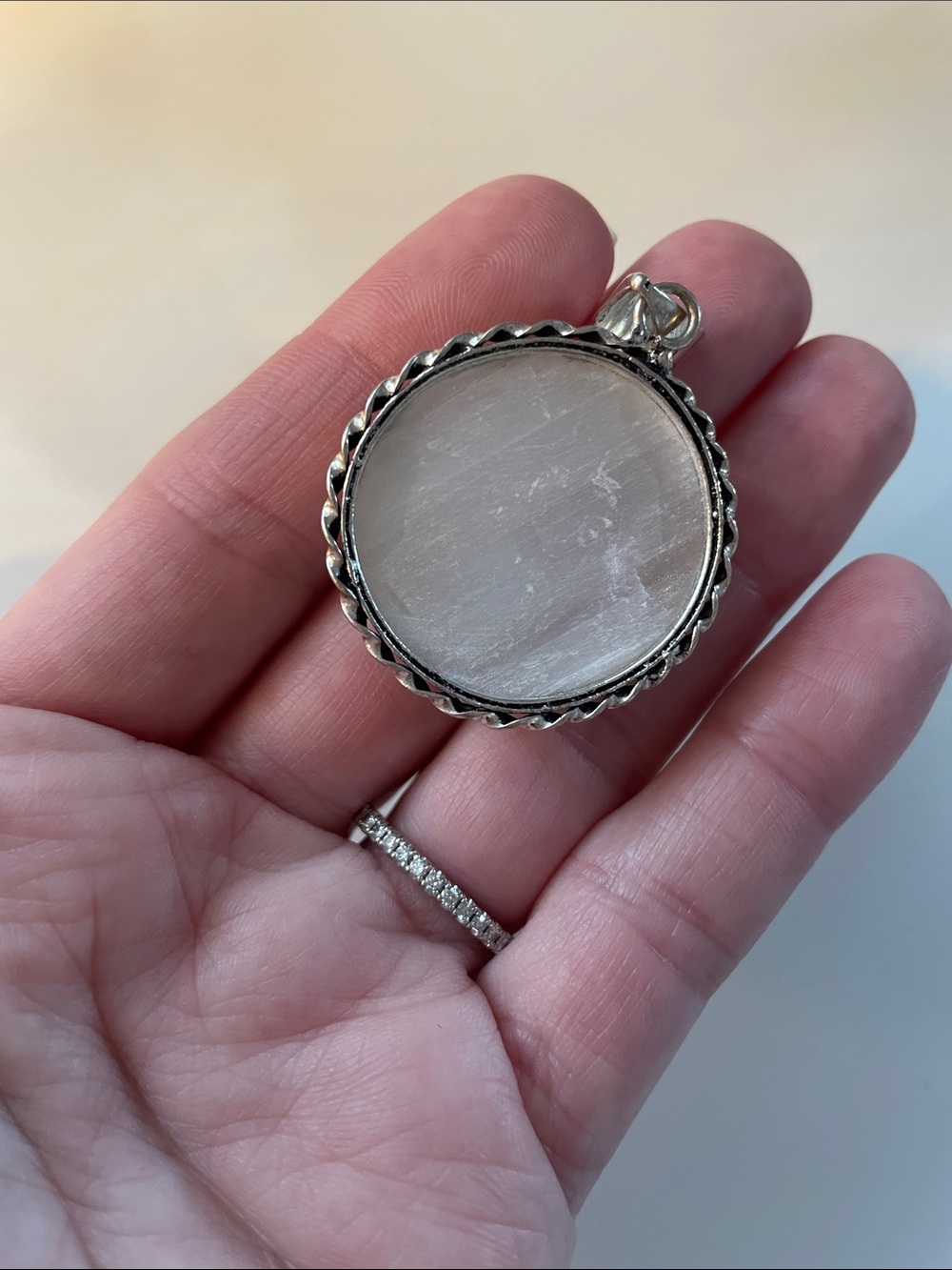 Sterling Silver Round Selenite Pendant - Picture 3 of 4